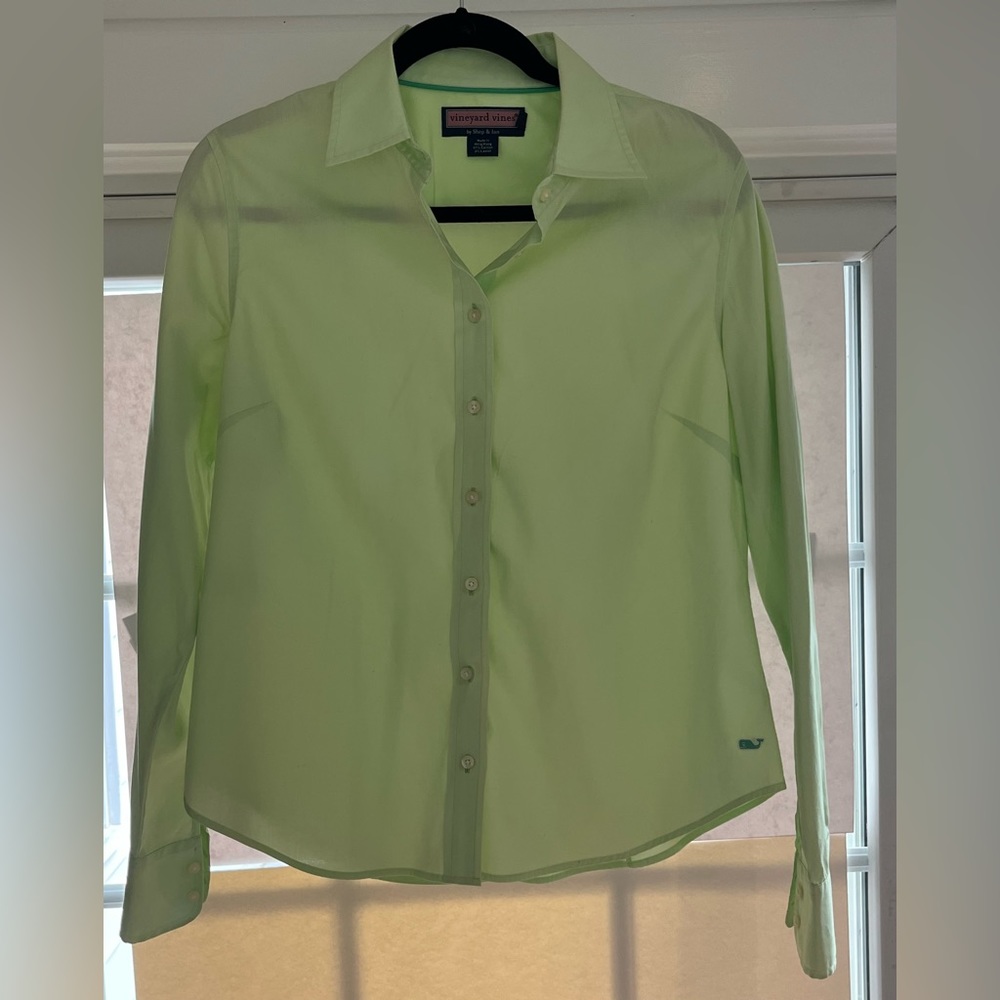 VINEYARD VINES WOMENS LARGE LIME GREEN LONG SLEEVED BUTTON DOWN